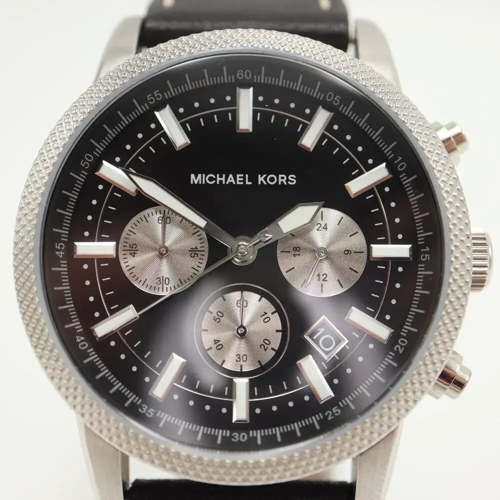Michael Kors Gage Men's 43mm Chronograph Watch MK8310 Black Leather New Battery